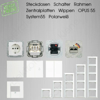 Steckdosen Schalter Rahmen Zentralplatten Wippen OPUS 55 System55 polarweiß