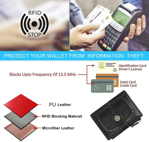Cartera de cuero para mujeres con bloqueo RFID pequeña compacta portatarjetas de crédito cartera con cremallera - Imagen 7 de 47