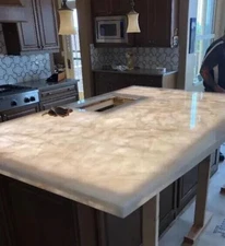 White Quartz Agate Counter Top, Kitchen Vanity Counter Slab Top Furniture Decor