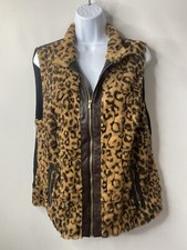 Chicos Womens Cheetah Print Vest Size 2 Mob Wife Going Out Warm  Cozy Rocker