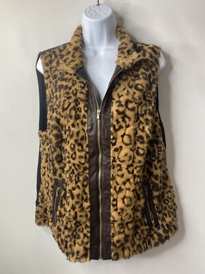 Chicos Womens Cheetah Print Vest Size 2 Mob Wife Going Out Warm & Cozy Rocker