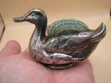 Birmingham 1911 Rare LARGE Sterling Silver Duck Pin Cushion With Turquoise Eyes