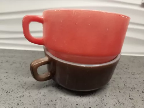 Anchor hocking fire king chili bowls d handle soup bowl red brown