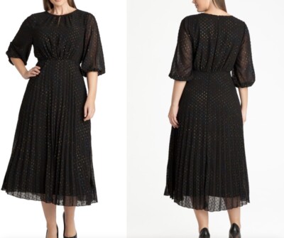 Adyson Parker Rainbow Metallic Clip Dot Pleated A-Line Dress