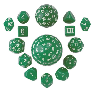 Green & White Unusual 15 Dice Set - Poly RPG DnD Dungeons Dragons d20 AD&D