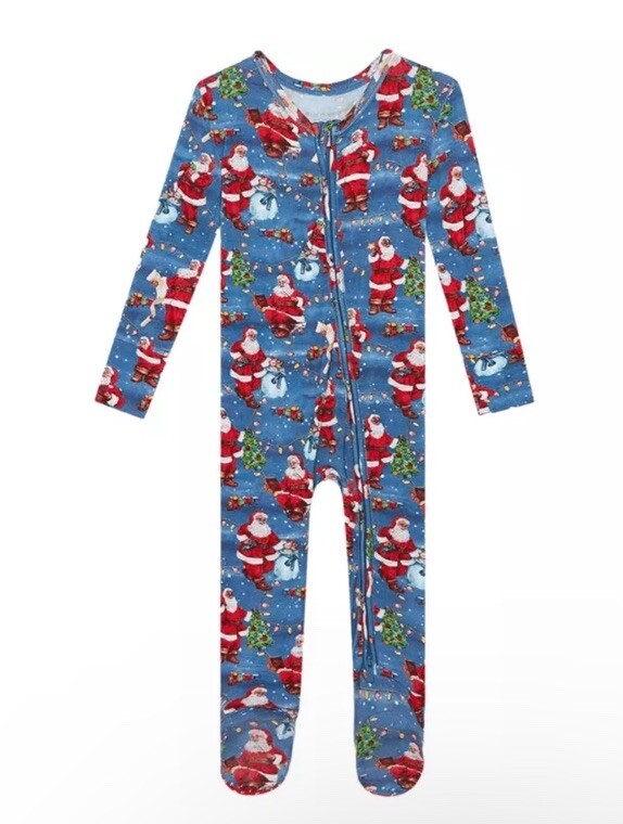 Posh Peanut Blue Christmas Footie Zippered Sleeper Santa Claus
