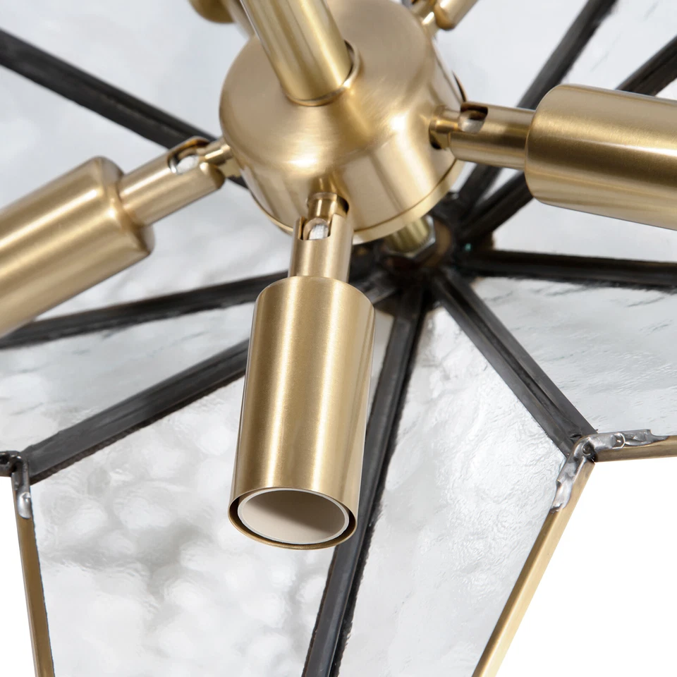 Modern Chandelier Metal LED Pendant Lamp Gold 5Light Glass Ceiling Light Fixture - Image 3 of 4