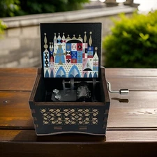 New “It’s A Small World” Handmade Hand Crank Wooden Music Box