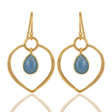 Blue Chalcedony 18K Gold Plated 925 Sterling Silver Dangle Earrings Jewelry