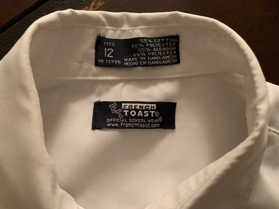 Camisa Oxford blanca abotonada manga larga French Toast para niños talla 12 con corbata negra Foto 3 de 4
