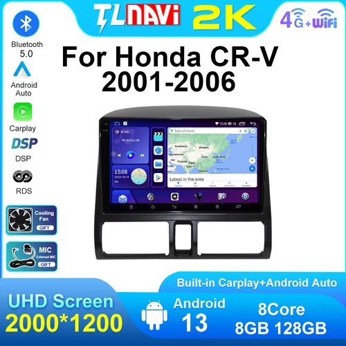 Android 13 Autoradio CarPlay GPS System w/ HD Display & DSP For Honda CR-V 01-06
