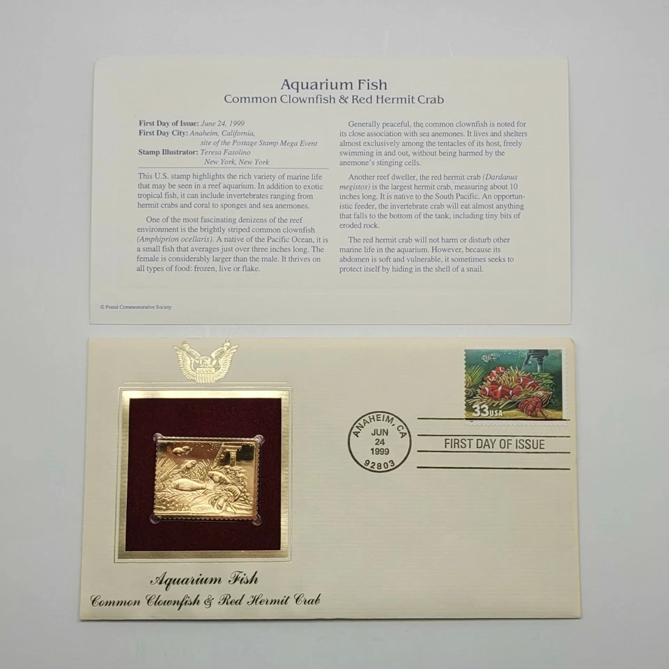 4 Aquarium Fish 22kt Gold Stamp First Day of Issue 33 Cent June 24 1999. STP9 - Image 4 of 4