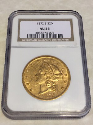 明治二分金　PCGS AU55（スラブ入り） 1857-S $20 PCGS AU55 Liberty Double Eagle Gold Coin original skin