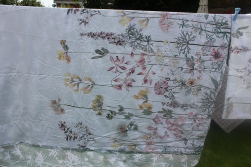 NB84d Dunelm King Duvet Set White Floral &Duck Egg 100% Cotton Reversible - Picture 2 of 7