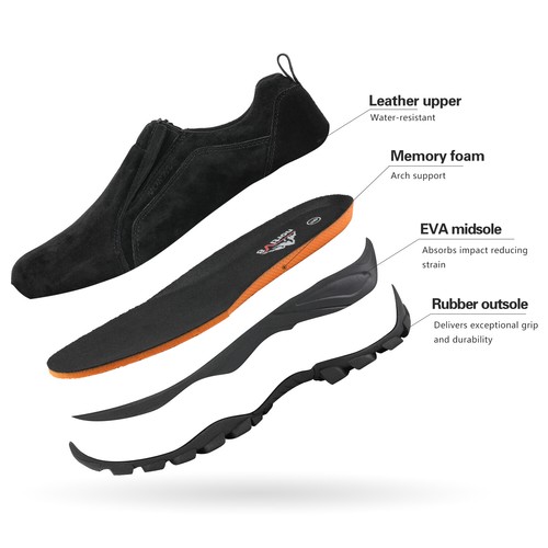 Men's Slip On Hiking Shoes Lightweight Leather Loafers Outdoor Casual Shoes - Picture 12 of 21