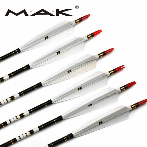 31/33'' Spine 500 Carbon Arrows Turkey Feather 7.6mm Archery Hunting Shooting - Picture 4 of 18