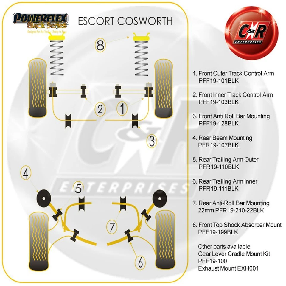 Powerflex Black Ant. Superiore Ammortizzatore Supporti Per Escort Rs Cosworth - Immagine 2 di 4