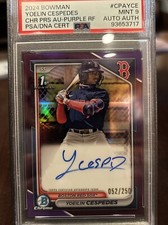 2024 Bowman Yoelin Cespedes Purple 1st Bowman Auto /250 PSA 9 MINT Redsox 