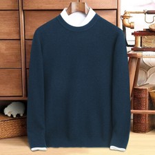 100 Cashmere Thickened Autumn Round Neck Woolen Sweater Pullover Men Warm Shirt