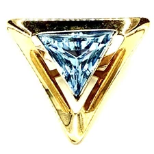 Vtg Emmons Goldtone Brooch Pin Pendant 3D Triangle Blue Crystal Art Deco Rare E
