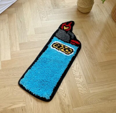 Blaues Feuerzeug getufteter Teppich Kunstteppich für Schlafzimmer Wohnzimmer Retro Regenbogen flauschig