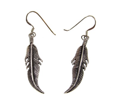 Handgefertigte massive 925 Sterling Silber Vogel Feder Tropfen Ohrhänger Haken Ohrringe