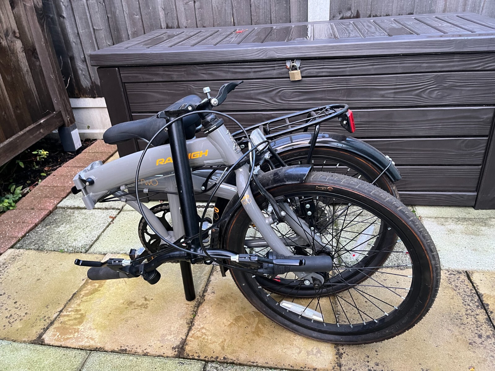 Raleigh Two Folding City Bike Grey with Wicker Basket. Excellent