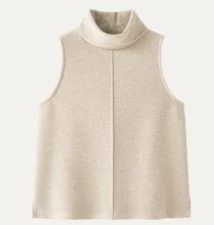 OGL Beige Wool Blend Soft Cozy Heavyweight Sleeveless Turtleneck Top Sz Medium