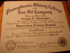 Rare Vintage 1957 Sun Oil Company Sunoco Supervisor Training Certificate Signed