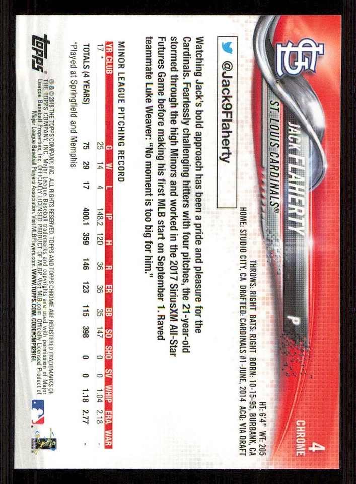 2018 Topps Chrome #4 Jack Flaherty RC - Image 2 of 2