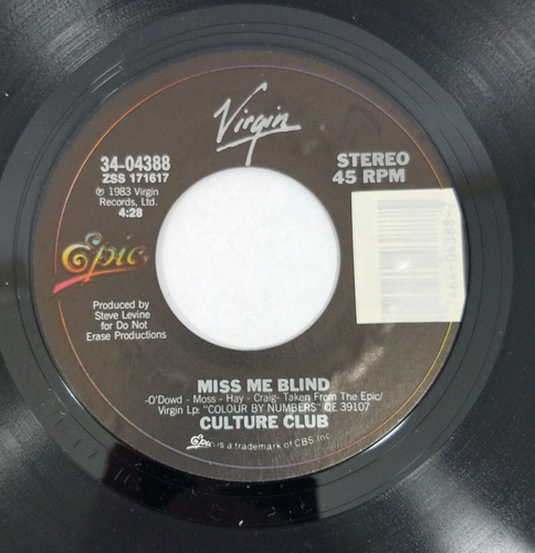 Culture Club Miss Me Blind Colour By Numbers 45 RPM Vinyl Record - Picture 3 of 4