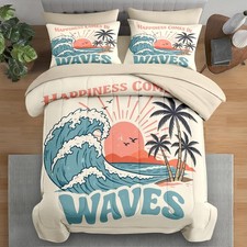 Pamnest Comforter Set Twin Size, Summer Beach Surf 5 Pcs Bedding Twin, Waves