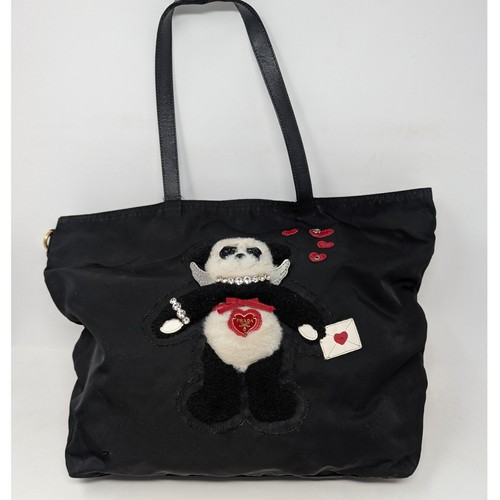 Prada Tessuto Black Nylon Panda Heart Tote Bag Limited Edition Authentic