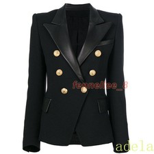 Womens Ladies Inspired Double Breasted Office Blazer Jacket Gold Buttons Coat US