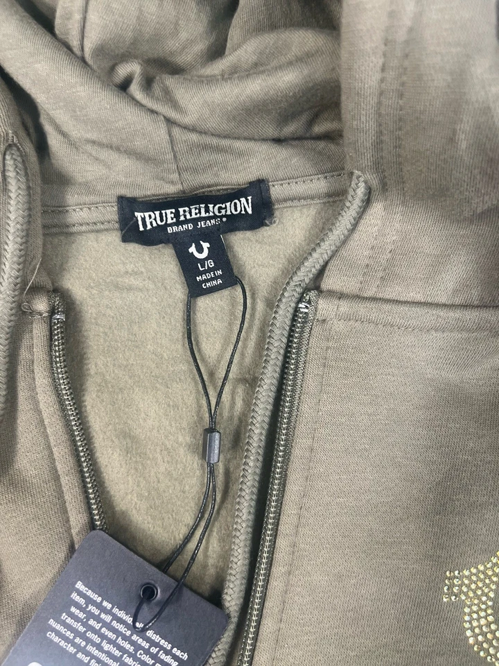 Sudadera con capucha True Religion color verde gira mundial gráfico cremallera completa para mujer talla L nueva con etiquetas Foto 2 de 3