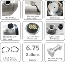 6.75 Gallons 10x20 Aluminum Round Fuel Tank Gas Tank 3/8'' NPT-W/Internal Baffle