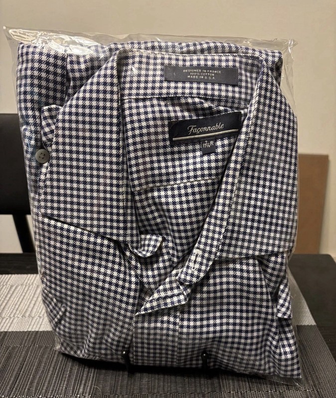 Vintage Façonnable USA Made Blue Houndstooth Luxury Oversized Shirt 17.5R
