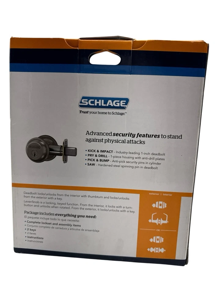 Schlage Single Cylinder Deadbolt w/Keyed Entry Door Handle FB50N V SAC 619 - Image 3 of 4