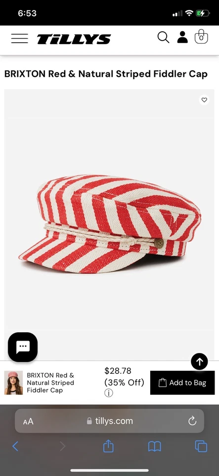 Free People Braxton скрипач крышка красный и натуральный полоски размер M 7 1/4 см новый с Ярлыками - Изображение 3 из 4