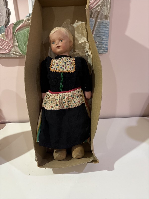 Vintage 1930's Composition Cloth Walking Doll  Dutch Girl Fully Dressed  16”