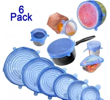 6 Pack Stretch Reusable Silicone Bowl Food Storage Wraps Cover Seal Fresh Lids
