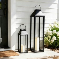 Large Outdoor Solar Lanterns Waterproof, Tall Farmhouse Set of 2 Black, Black
