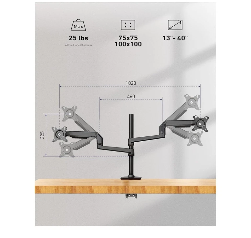 4 Monitor Stand for Desk, Quad Monitor Mount for Screens up to 40 Inches With - Image 2 of 4