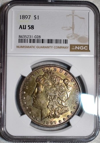 NGC AU-58 1897-P Morgan Silver Dollar, Richly Toned & Fully Lustrous.