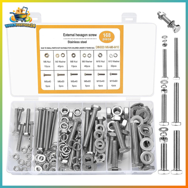 Edelstahl Sechskantschrauben Set M6/M8/M10 168 Teile Mit Muttern/Waschen-image