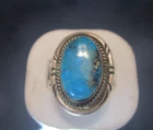 Vintage  Native American Sterling Silver Blue turquoise Ring size 7 signed