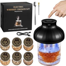 Electric Whiskey Smoker Kit with 6 Wood Chips, Electric Cocktail Smoker Kit