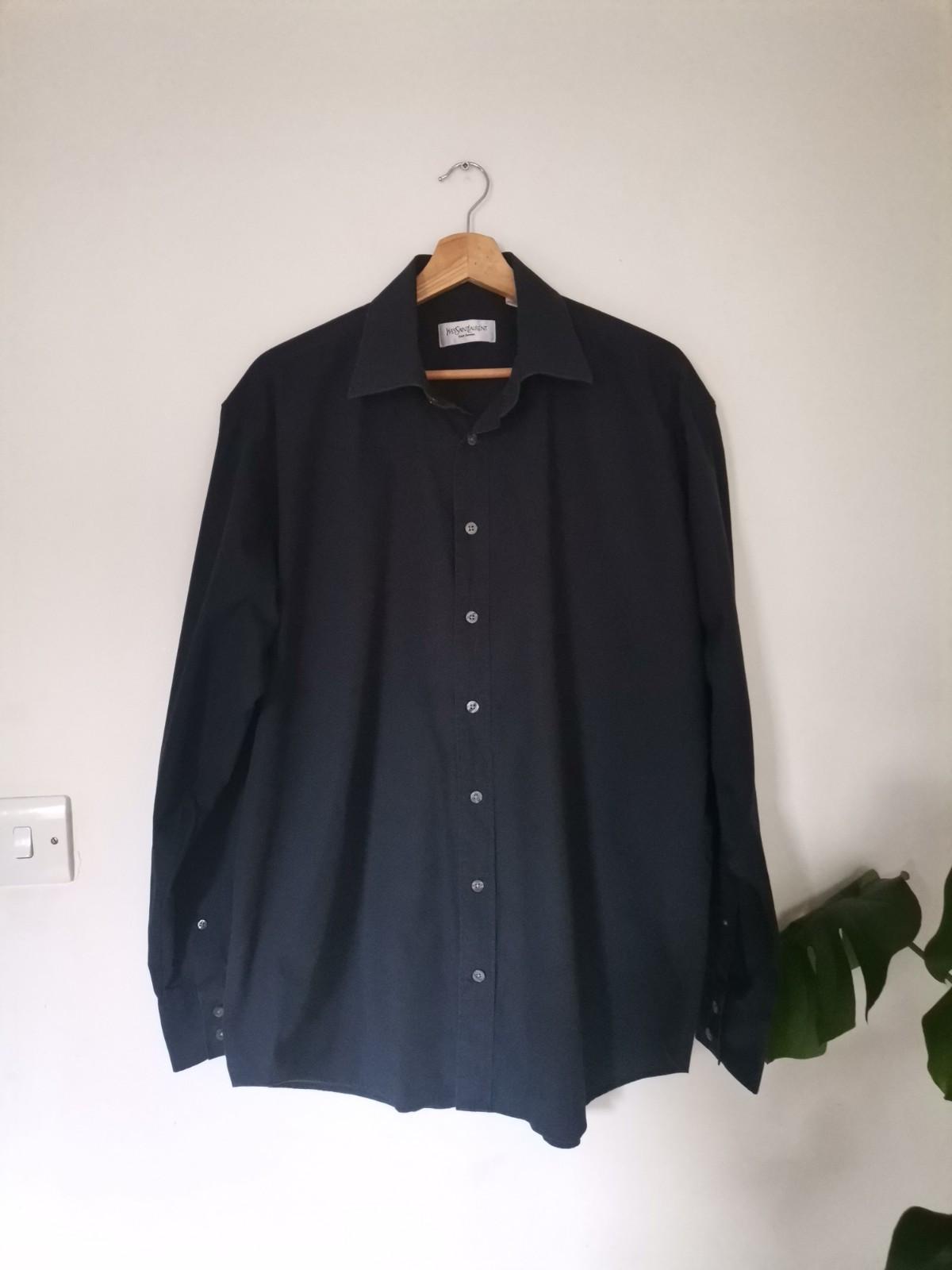 Yves Saint Laurent YSL Camicia Uomo Manica Lunga Logo Bottoni Navy Taglia Large