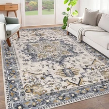 HEBE Washable Area Rug 6'x9', Non Slip Boho Rugs for Bedroom, Vintage Distres...