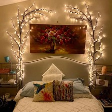 Lighted Willow Vine Twig Wall Lights, with 72 Warm LEDs 7.9FT long Decor for Bed